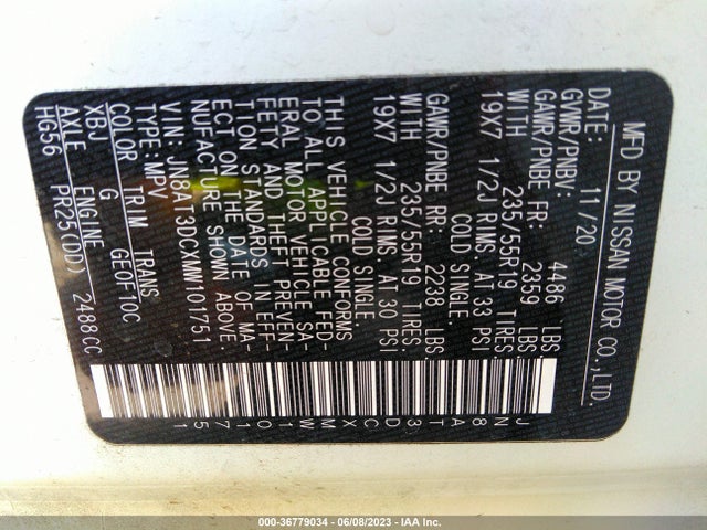 2021 NISSAN ROGUE PLATINUM VIN: JN8AT3DCXMW101751
