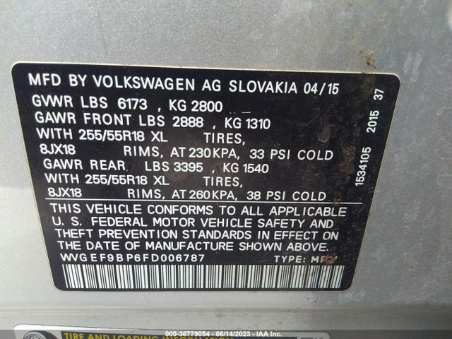 WVGEF9BP6FD006787 Volkswagen Touareg Sport