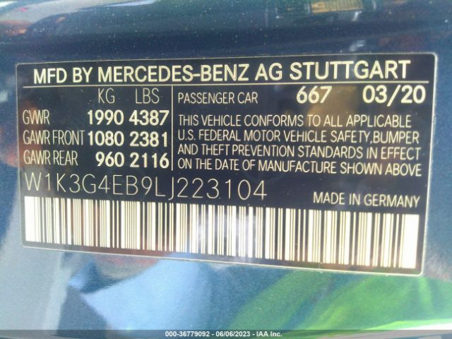 W1K3G4EB9LJ223104 Mercedes-Benz A-class A 220