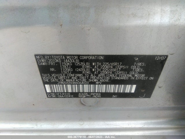 2008 TOYOTA RAV4 VIN: JTMZD33V486064023