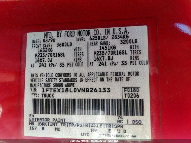 1997 FORD F-150 XL/XLT/LARIAT VIN: 1FTEX18L0VNB26133