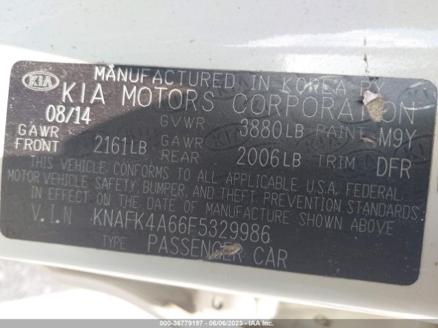 KNAFK4A66F5329986 KIA FORTE LX