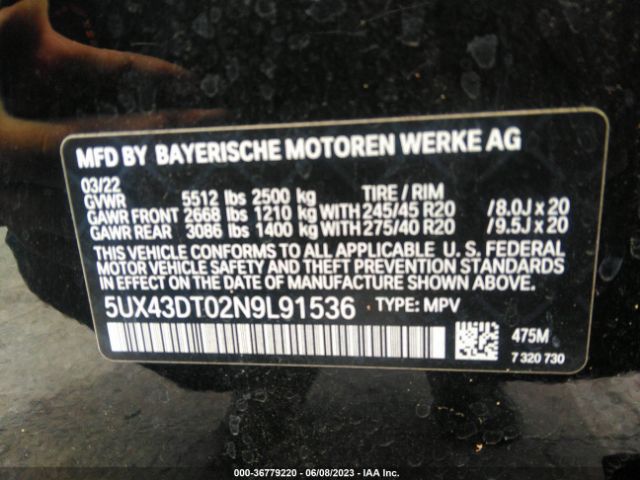 5UX43DT02N9L91536 BMW X4 M40i