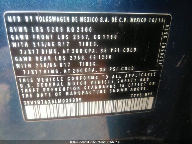 3VV1B7AX9LM039899 Volkswagen TIGUAN S