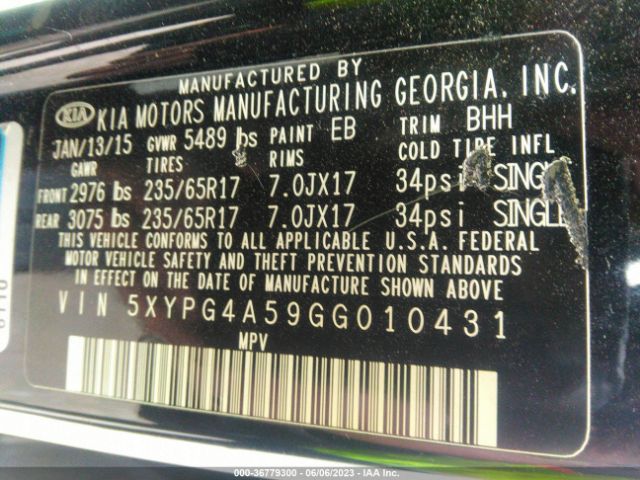 5XYPG4A59GG010431 KIA SORENTO LX