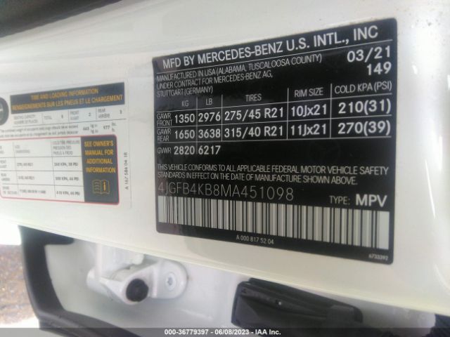 4JGFB4KB8MA451098 Mercedes-Benz Gle Gle 350