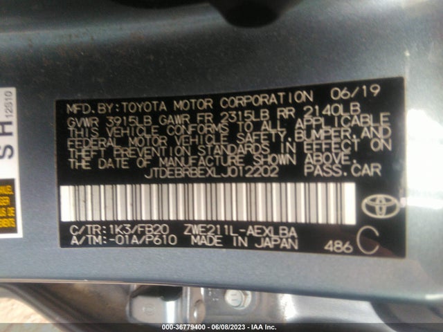 Toyota Corolla Hybrid Le 2020 JTDEBRBEXLJ012202 Image 11