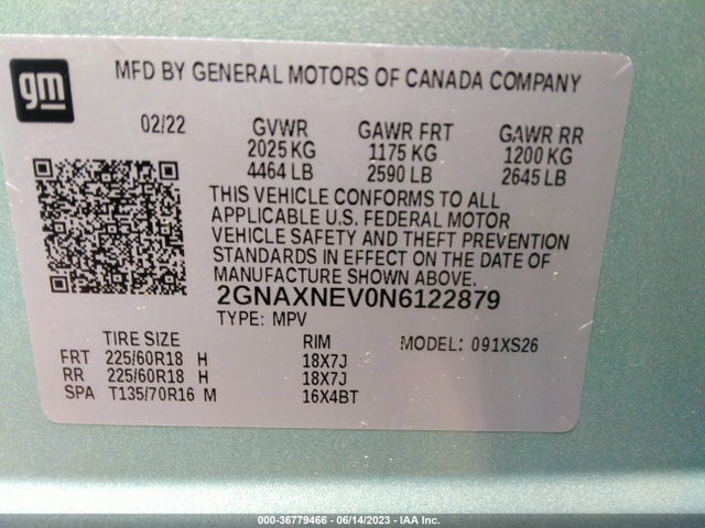 Chevrolet Equinox Premier 2022 2GNAXNEV0N6122879 Image 9