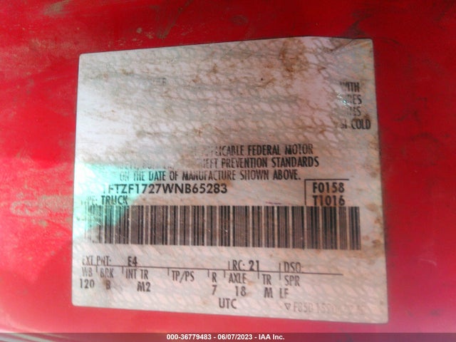 1998 FORD F-150 VIN: 1FTZF1727WNB65283