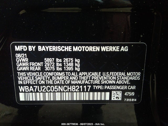 2022 BMW 7 Series, VIN: WBA7U2C05NCH82117