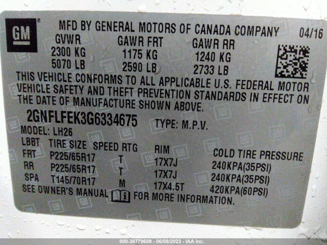 Chevrolet EQUINOX LT 2016 2GNFLFEK3G6334675 Image 9