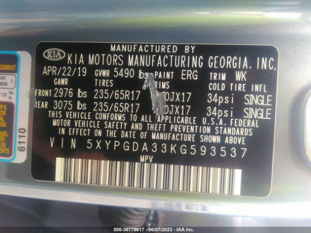 5XYPGDA33KG593537 KIA SORENTO LX