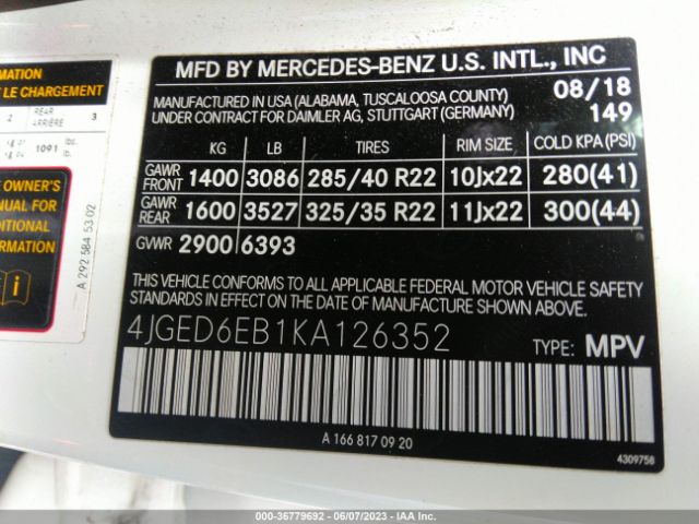 4JGED6EB1KA126352 Mercedes-Benz Gle Amg Gle 43