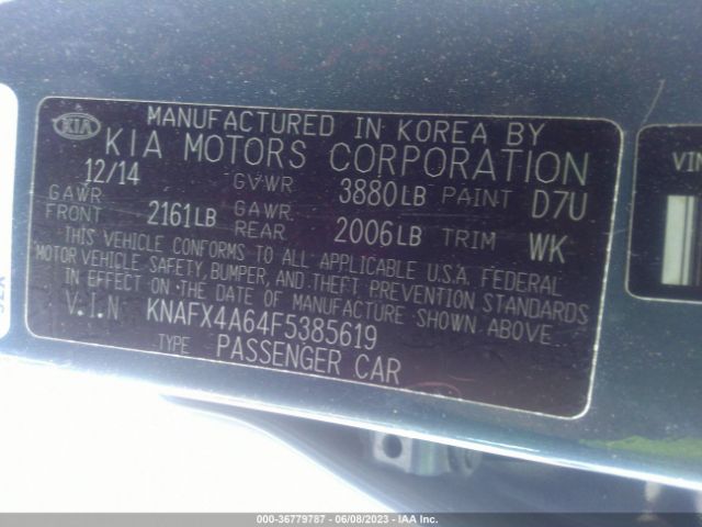 KNAFX4A64F5385619 KIA FORTE LX