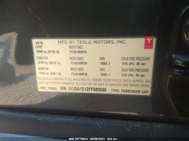 5YJSA1S12FF080588 Tesla Model S Kwh Battery