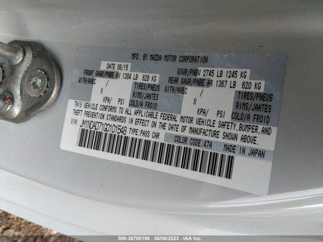 2016 MAZDA MX-5 MIATA GRAND TOURING VIN: JM1NDAD71G0101548