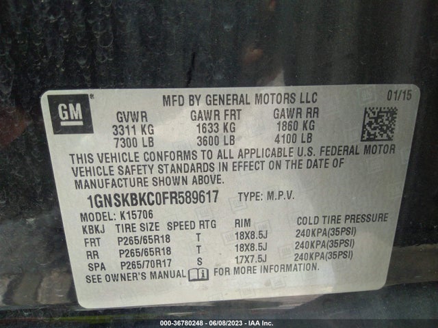 Chevrolet Tahoe Lt 2015 1GNSKBKC0FR589617 Image 10
