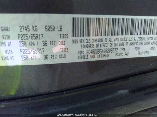 2C4RDGBG4GR209577 Dodge Grand Caravan Se