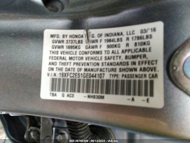 2016 HONDA CIVIC SEDAN LX VIN: 19XFC2E51GE044107
