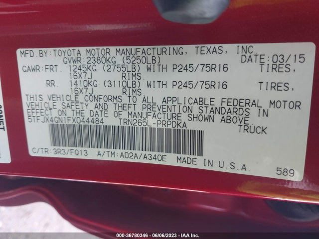 Toyota Tacoma Prerunner 2015 5TFJX4GN1FX044484 Image 10