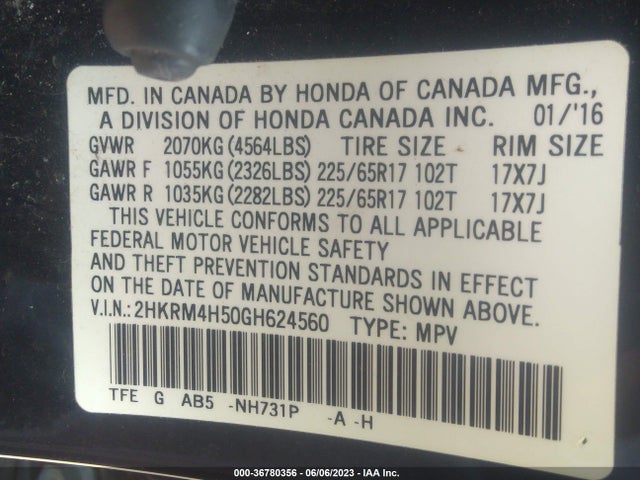 Honda CR-V EX 2016 2HKRM4H50GH624560 Image 9