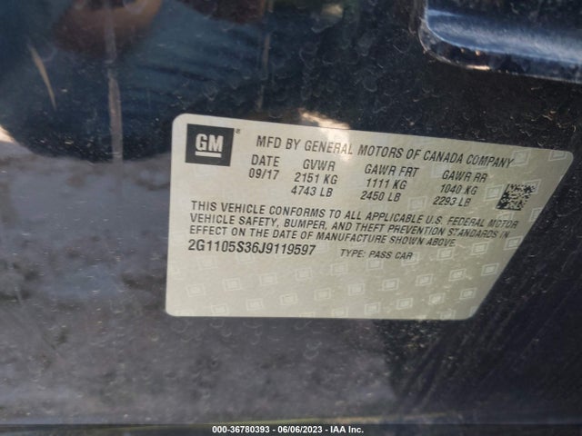 Chevrolet IMPALA 1LT 2018 2G1105S36J9119597 Image 9