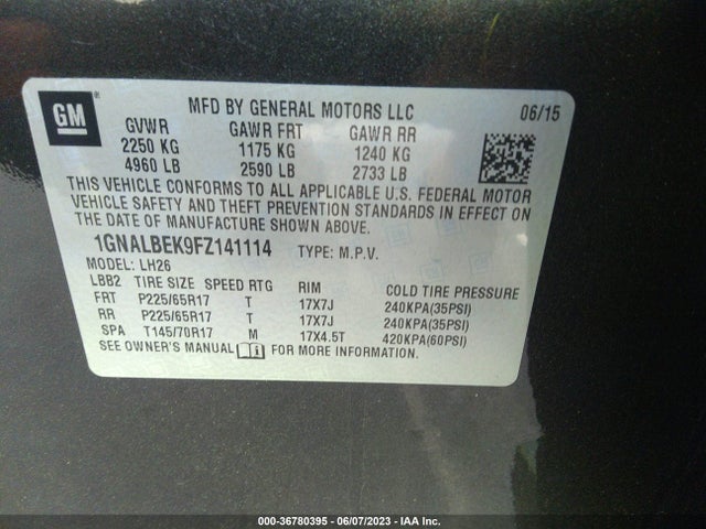 Chevrolet EQUINOX LT 2015 1GNALBEK9FZ141114 Image 10