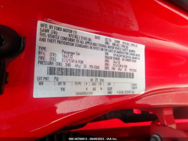 1FADP3K20GL284614 Ford FOCUS SE
