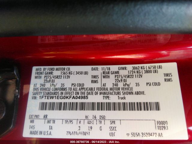 1FTEW1EG0KFA04985 Ford F-150 Limited