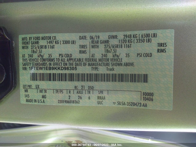 1FTEW1EB9KKD98305 Ford F-150 Xl/xlt