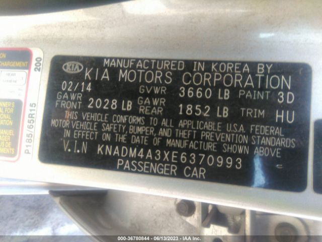 KNADM4A3XE6370993 KIA RIO LX