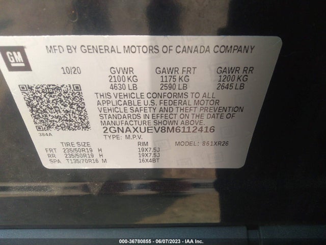 Chevrolet EQUINOX LT 2021 2GNAXUEV8M6112416 Image 9