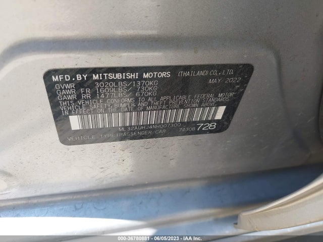 2022 MITSUBISHI MIRAGE ES/LE VIN: ML32AUHJ4NH007300