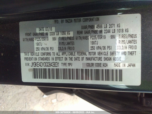 2016 MAZDA CX-5 GRAND TOURING VIN: JM3KE4DY0G0843831