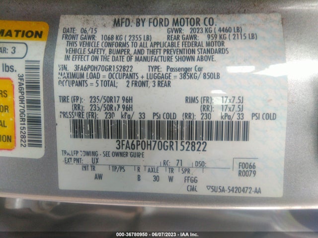 Ford FUSION SE 2016 3FA6P0H70GR152822 Image 11
