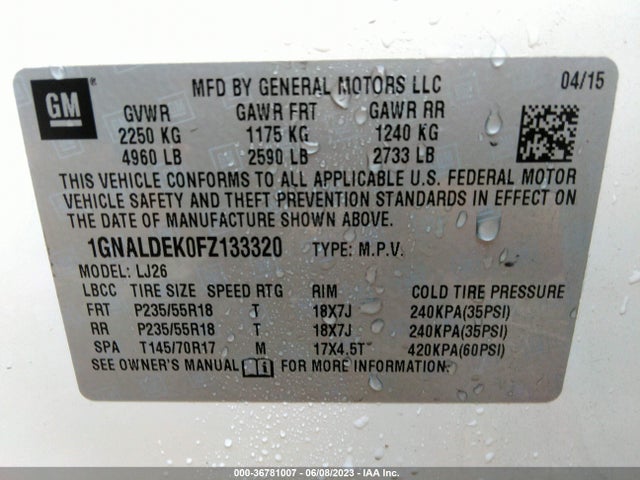 Chevrolet Equinox Ltz 2015 1GNALDEK0FZ133320 Image 9