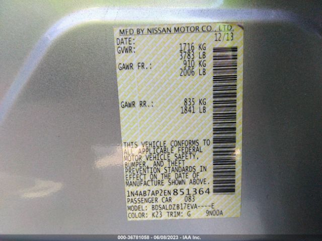 1N4AB7AP2EN851364 Nissan SENTRA SV