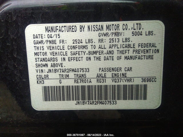 JN1BV7AR2FM407533 Infiniti Q50 Premium