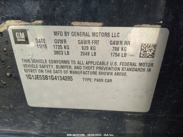 Chevrolet SONIC LTZ 2016 1G1JE5SB1G4134285 Image 9