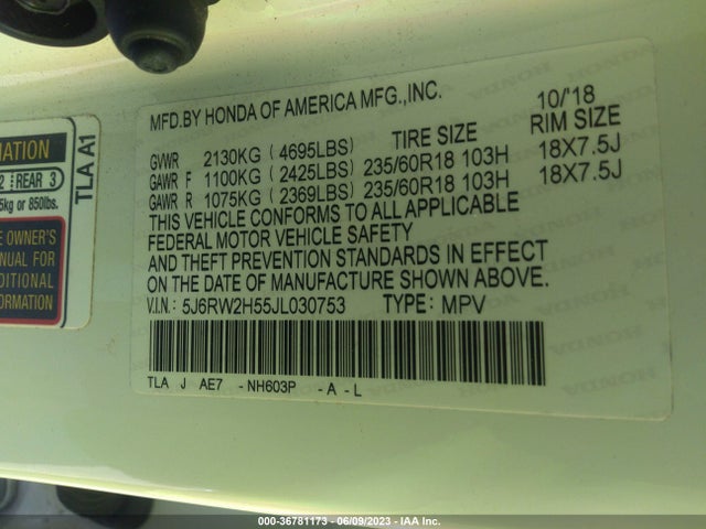 Honda CR-V EX 2018 5J6RW2H55JL030753 Image 9