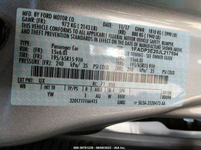 Ford FOCUS S 2018 1FADP3E20JL217594 Image 9
