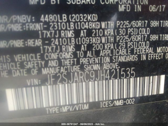 JF2SJARC9JH421535 Subaru Forester Limited