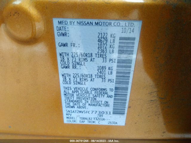 5N1AT2MV5FC773031 Nissan Rogue Sl