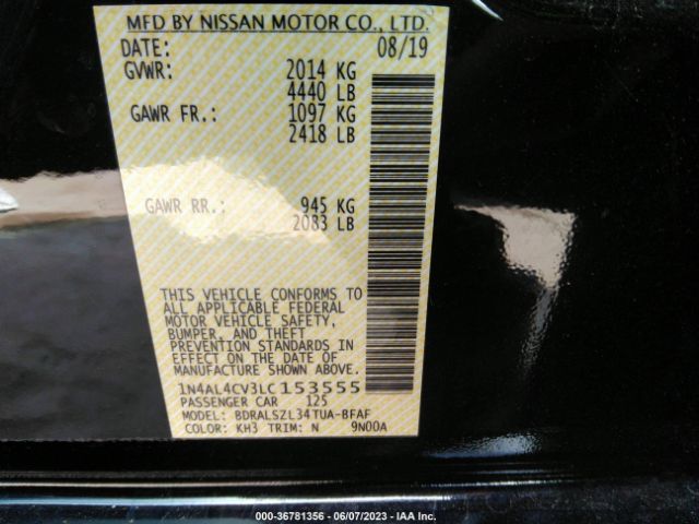 1N4AL4CV3LC153555 Nissan Altima 2.0 Sr