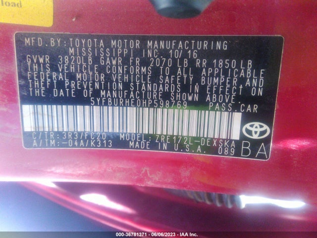 Toyota COROLLA SE 2017 5YFBURHE0HP598769 Image 11
