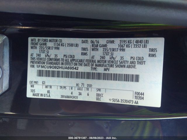 1FMCU9G92HUA69542 Ford ESCAPE SE