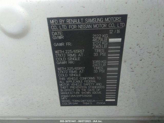 KNMAT2MV2HP539266 Nissan ROGUE SV