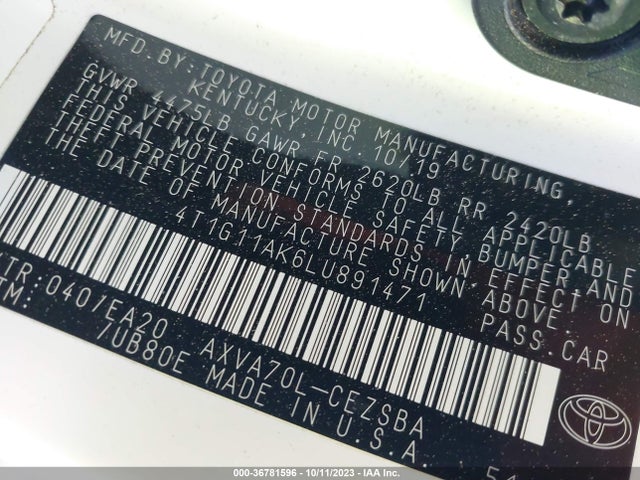4T1G11AK6LU891471 Toyota CAMRY SE