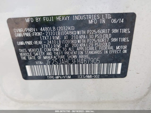 JF2SJAHC3FH467905 Subaru Forester 2.5i Limited