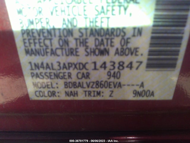 2013 NISSAN ALTIMA 2.5 SL VIN: 1N4AL3APXDC143847